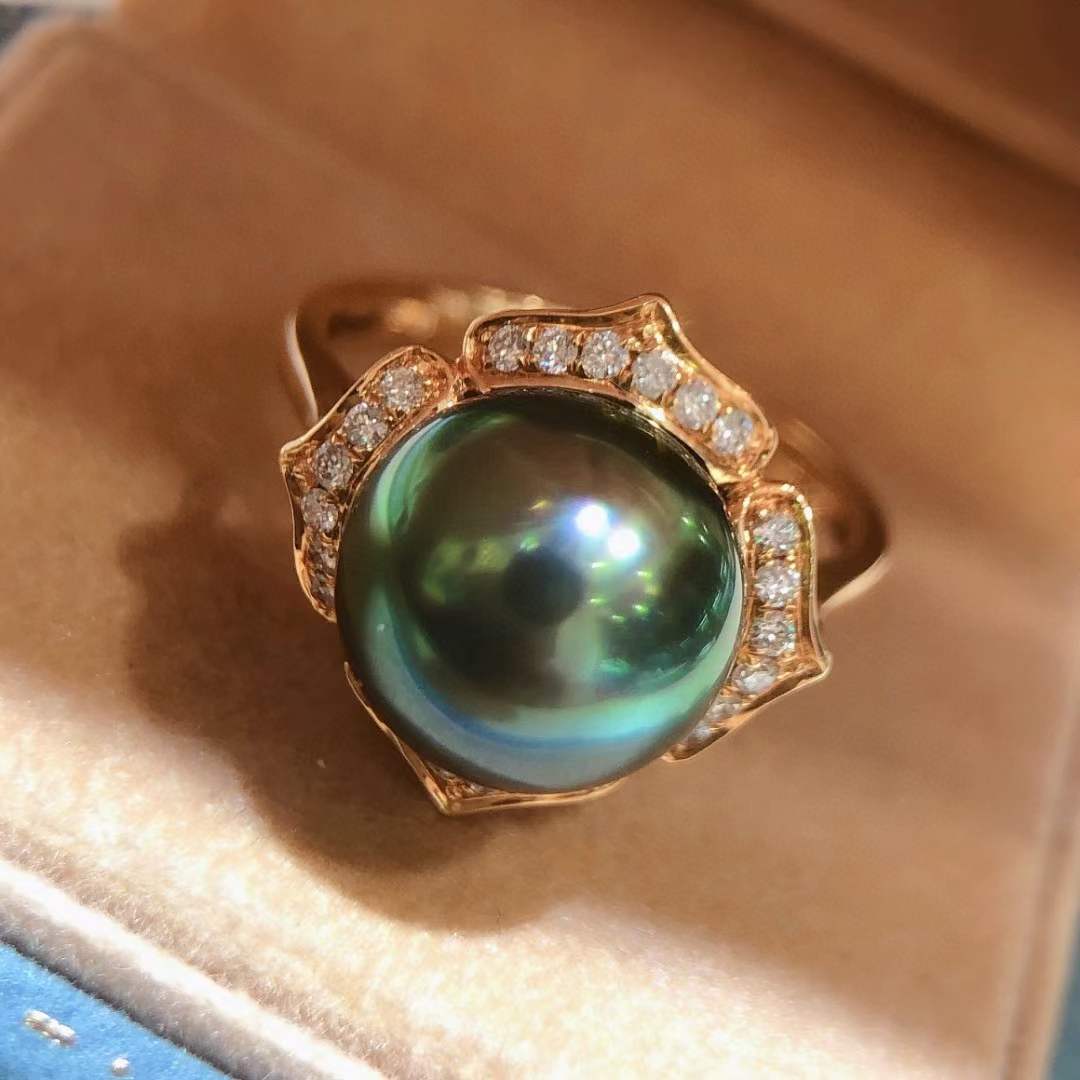 Gem Tahitian pearl rings custom gem quality tahitian pearls jewelry