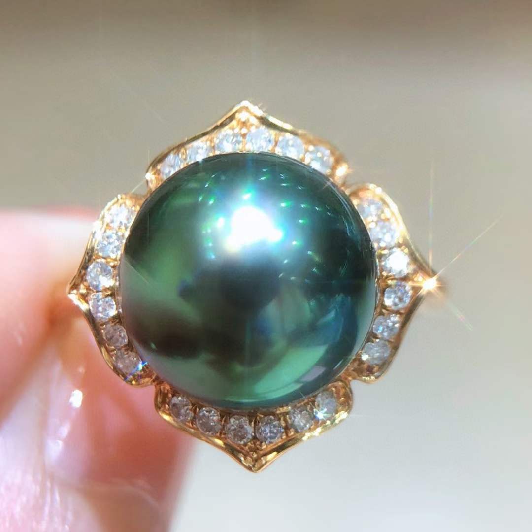Gem Tahitian pearl rings custom gem quality tahitian pearls jewelry