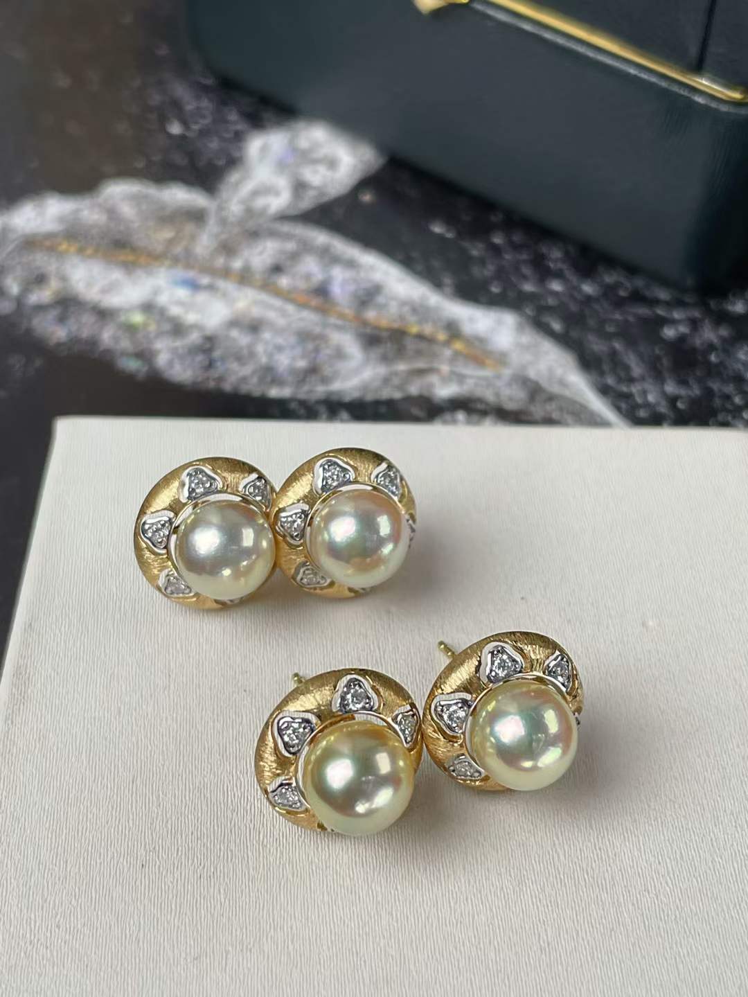 Gem quality akoya pearls earrings Customized Light golden Akoya pearls jewelry