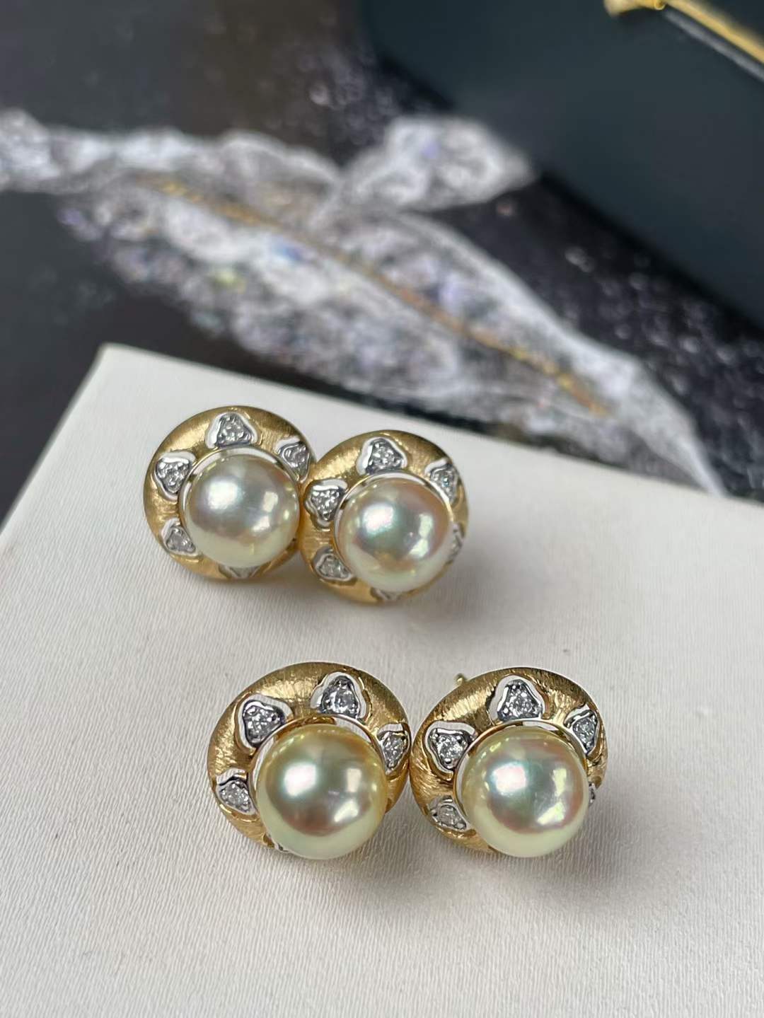 Gem quality akoya pearls earrings Customized Light golden Akoya pearls jewelry