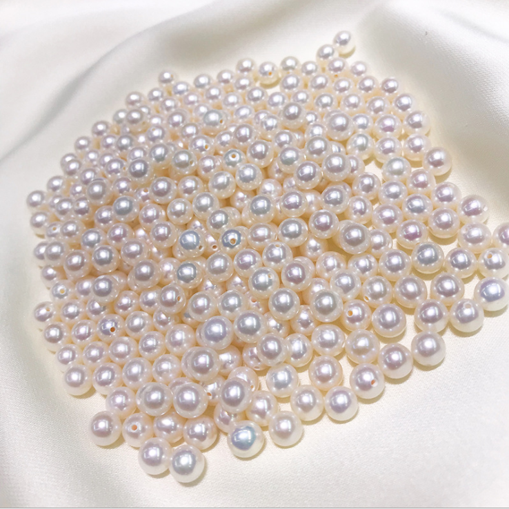 3-4mm Round freshwater loose pearl small size one hole half drilled undrilled without hole real genuine pearl 