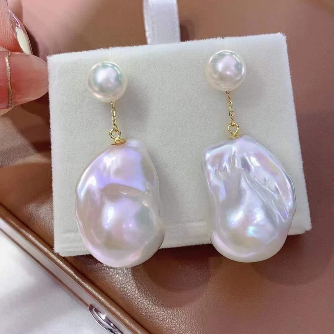 Saltwater Baroque pearls earrings custom gem quality akoya pearls jewelry