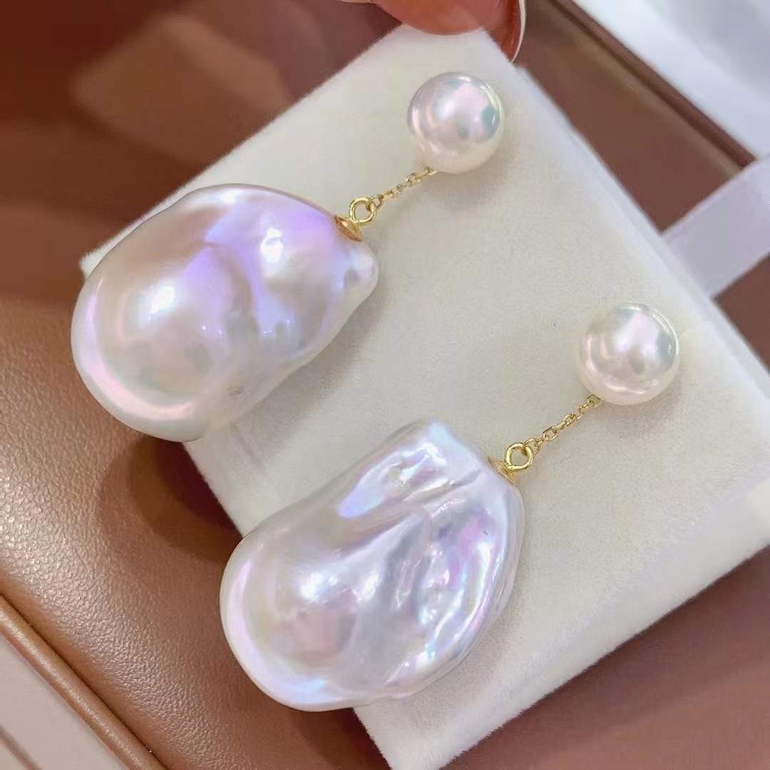 Saltwater Baroque pearls earrings custom gem quality akoya pearls jewelry