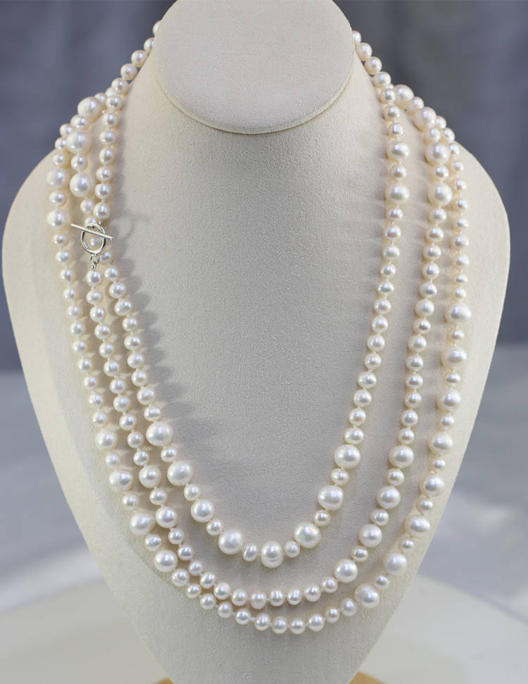 6mm & 9mm A potato long multi layer pearl necklace 60'' natural freshwater pearl necklace letter