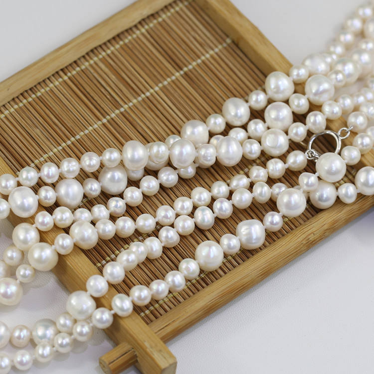 6mm & 9mm A potato long multi layer pearl necklace 60'' natural freshwater pearl necklace letter