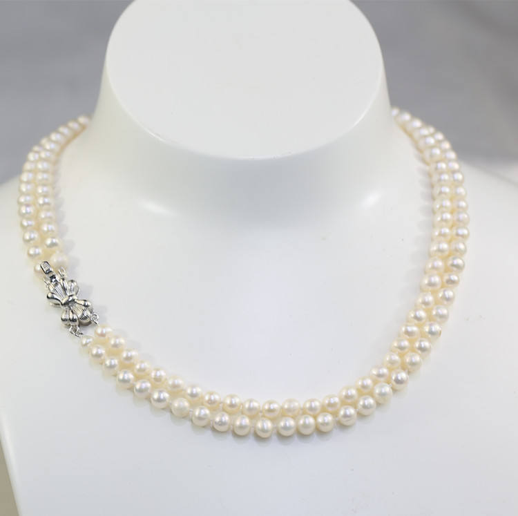 5-6mm AA off round double layer pearl necklace 16inches &17inches long natural freshwater cultured coin pearl necklace