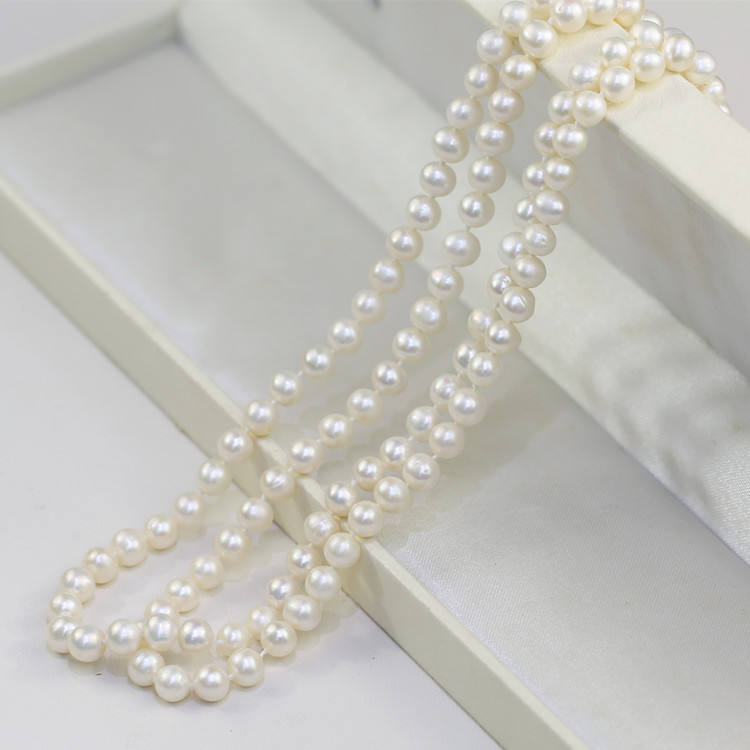 5-6mm AA off round double layer pearl necklace 16inches &17inches long natural freshwater cultured coin pearl necklace