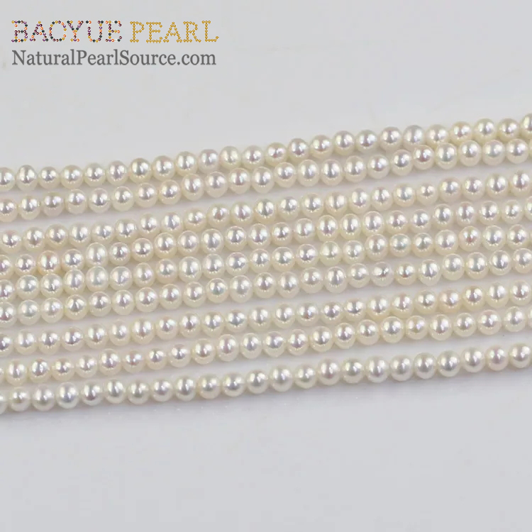 3-4mm Round AA Natural Small Freshwater pearl strand wholesale