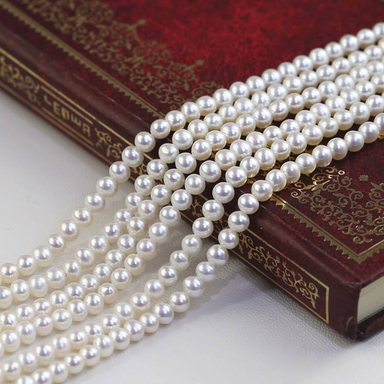 3-4mm Round AA Natural Small Freshwater pearl strand wholesale